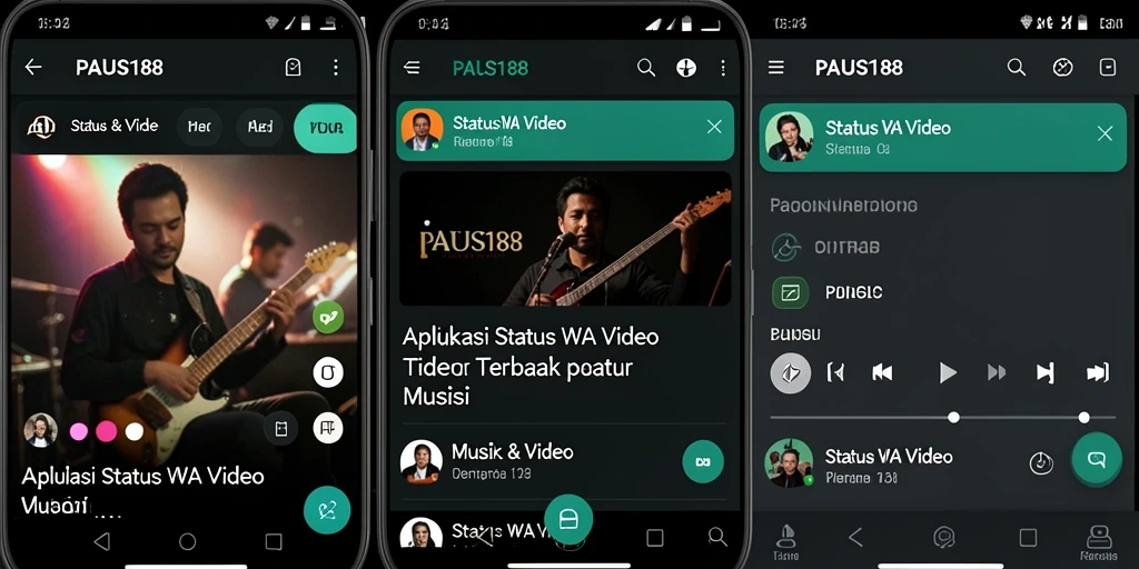 Antarmuka aplikasi PAUS188 yang menawan untuk video status.