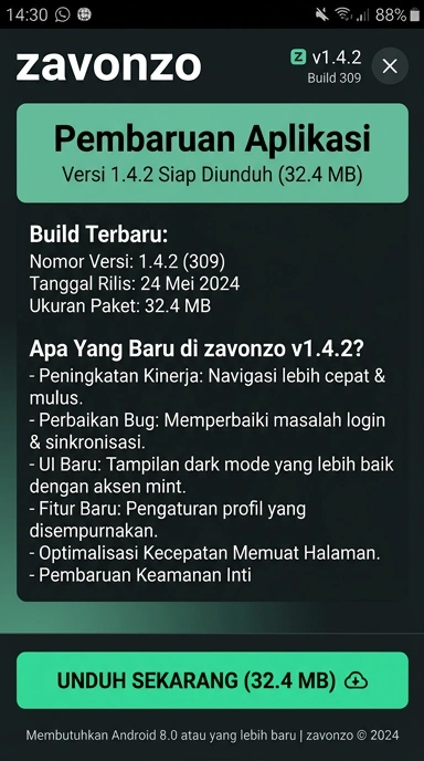 Tampilan halaman APK zavonzo