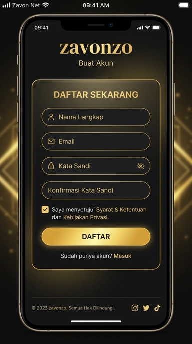Tampilan halaman daftar zavonzo