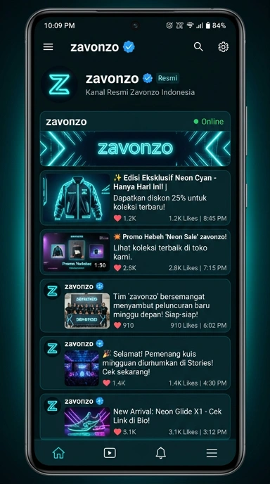 Tampilan kanal resmi zavonzo